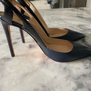 Alejandro Ingelmo Navy Blue Slingback Leather Stiletto Heels, 10.